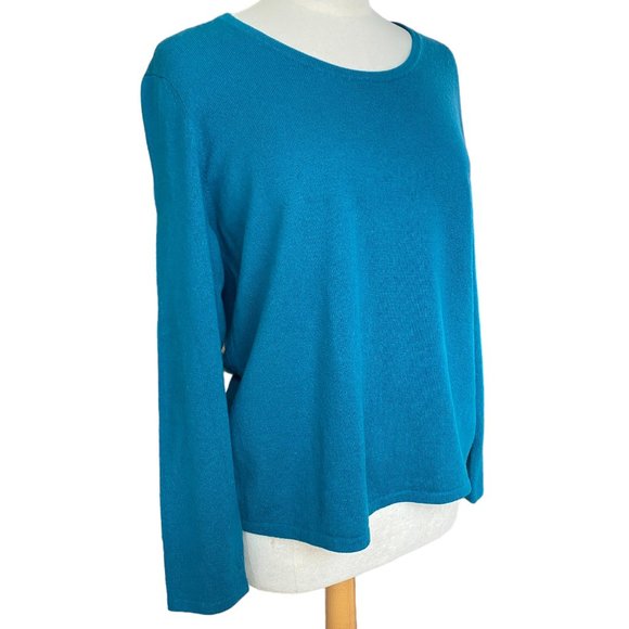 Lands' End 100% Cashmere Professional Teal Staple Basic Minimalist Sweater-XL - Picture 1 of 9